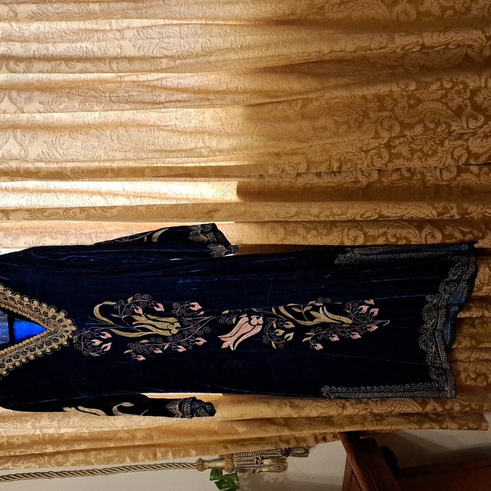Long vintage velvet afghan embroidered long dress from turkey